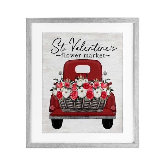 Stupell Industries St. Valentine's Flower Market Truck Framed Print Under Glass Wall Art